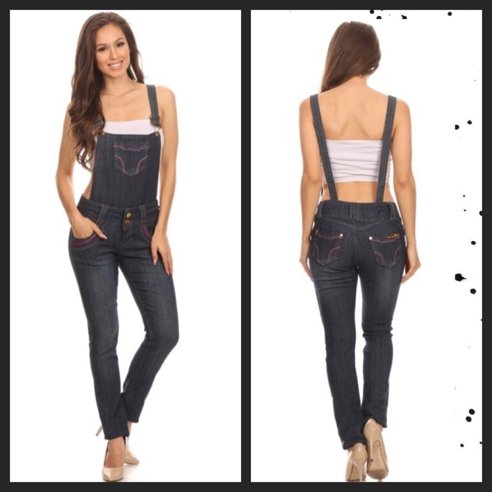 Dark Wash Straight Leg Overalls!!